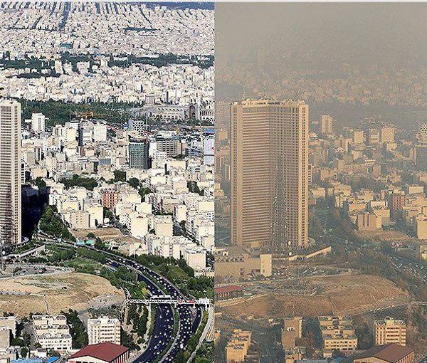 Difference of pollution and clean air in Tehran's skyline. Undated