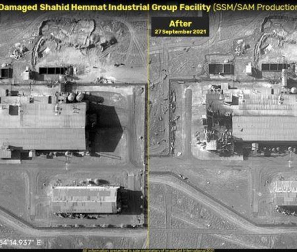 Satellite image by ImageSat International, showing damage to a missile factory in Iran. September 30, 2021
