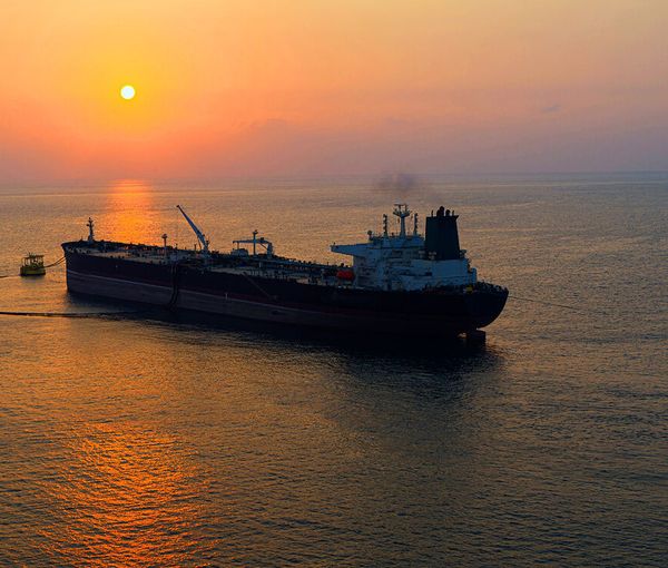 An oil tanker loading near an Iranian terminal in the Persian Gulf. March 2022