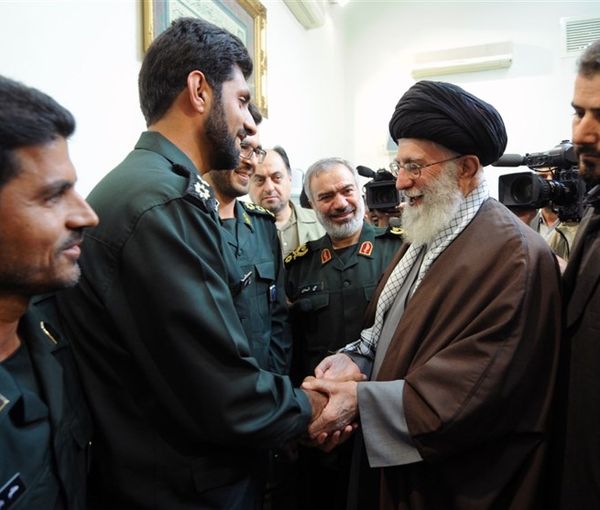 Iran's ruler Ali Khamenei meeting Col. Jafari in this undated photo