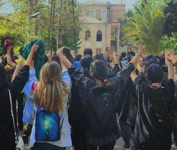 Students holding a protest gathering in Tehran University on October 18, 2022