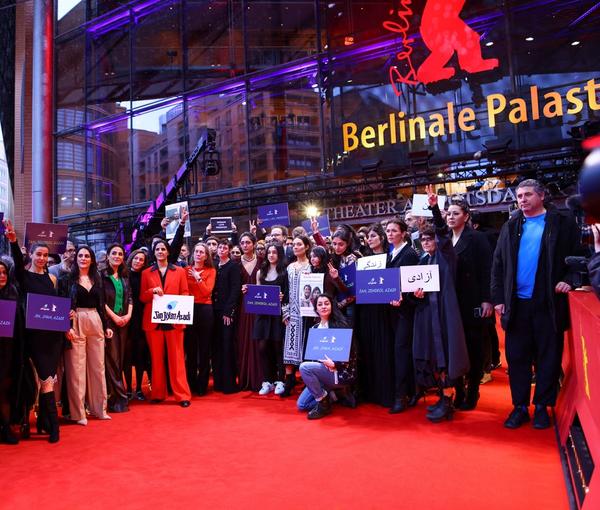Berlinare film festival stars in a rally to support Iran protests. Feb. 18, 2023