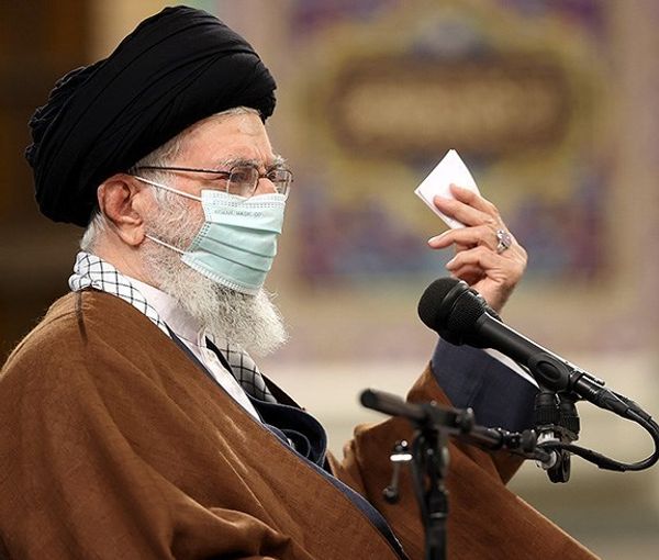 Iran's Supreme Leader Ali Khamenei speaking on Tuesday, February 8, 2022
