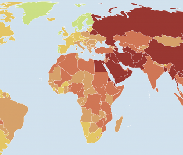 World map of press freedom by RSF. May 2, 2022