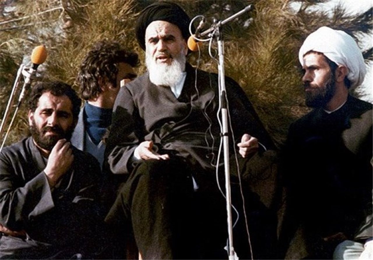 The Islamic Republic’s founder Rouhollah Khomeini addressing the nation at Behesht-e Zahra, the largest cemetery in Iran (February 1979)