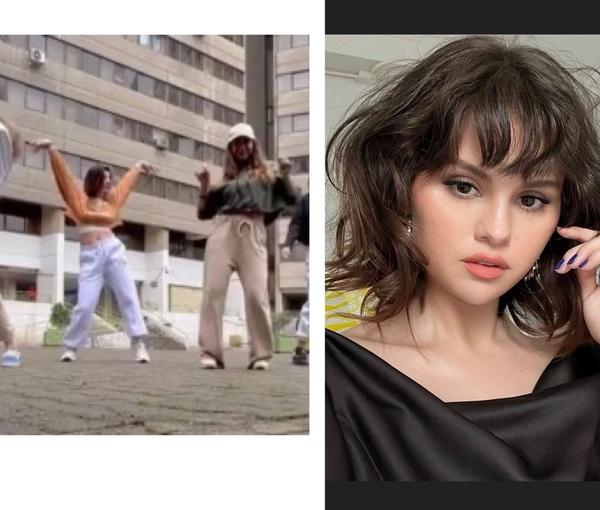 A combo photo of singer Selena Gomez and Iranian girls who danced to one of her tunes (March 2023)