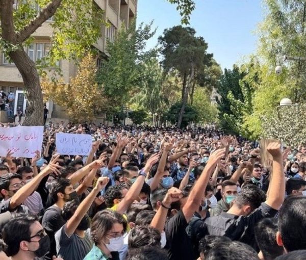 University students protesting Iran and calling for more action to prevent arrests. Undated