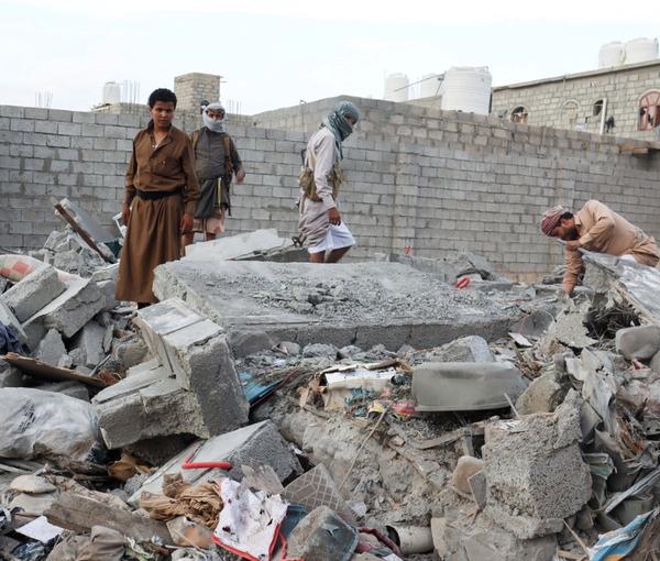 A scene from destruction in Yemen in 2021