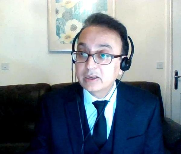 Javaid Rehman during his interview with Iran International's Sima Sabet, Dec. 3, 2022
