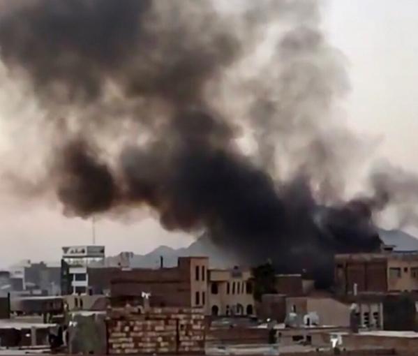 Smoke rising over Zahedan during protests on September 30, 2022