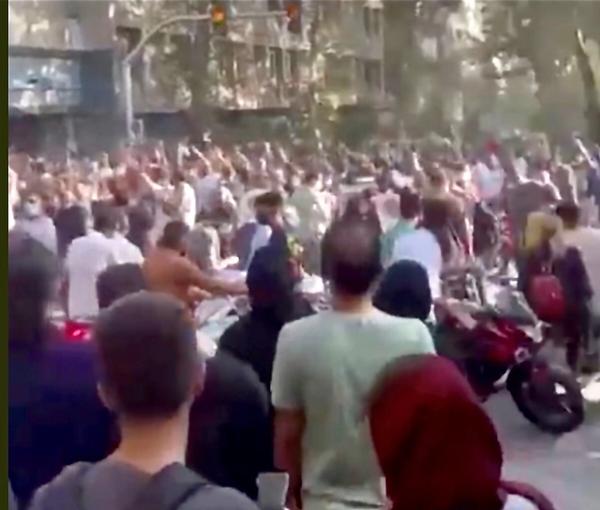 Video grab from protests in Tehran's Palestine street, Oct. 12, 2022