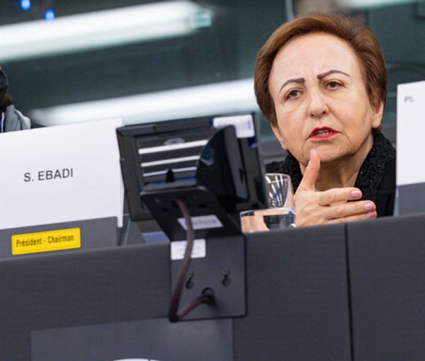 Iranian Nobel Peace Prize laureate Shirin Ebadi during a meeting about the women-led uprising in Iran at the European Parliament in Strasbourg (March 15, 2023) 