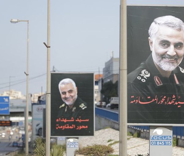 Banners of Qasem Soleimani, who was the head of Iran’s Revolutionary Guard’s elite Qods (Quds) Force in Beirut, Lebanon  (file photo)