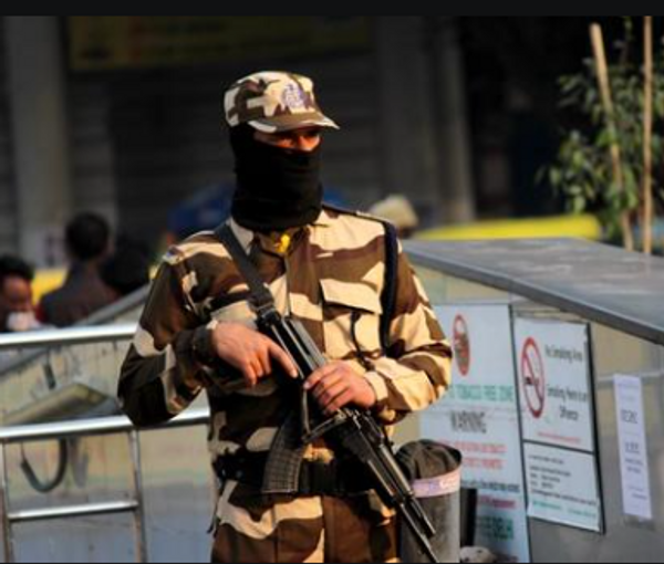 An India soldier seen on guard in a street. FILE PHOTO