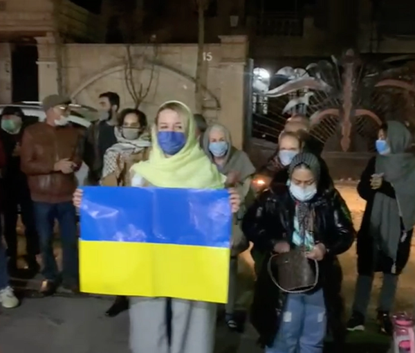 Some of the protesters gathered outside the Ukrainian embassy in Tehran. February 26, 2022