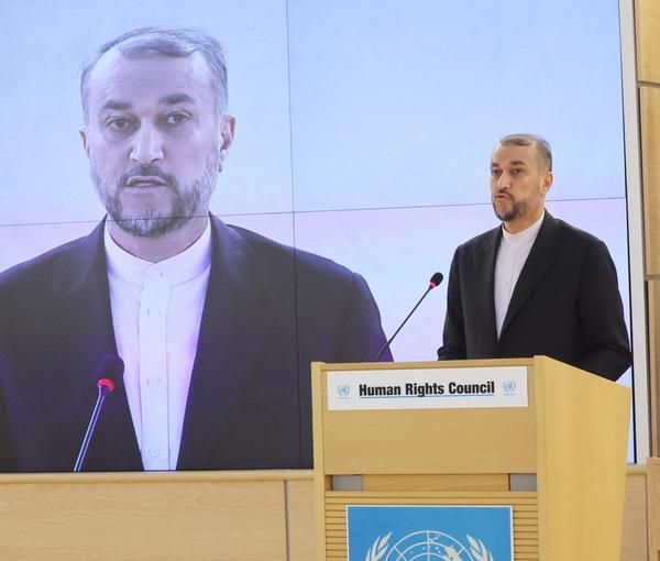 Iranian Foreign Minister Hossein Amir-Abdollahian attends the Human Rights Council at the United Nations in Geneva, Switzerland February 27, 2023.