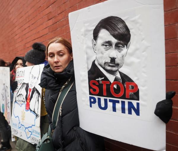 A rally in New York City to support Ukraine. February 24, 2022