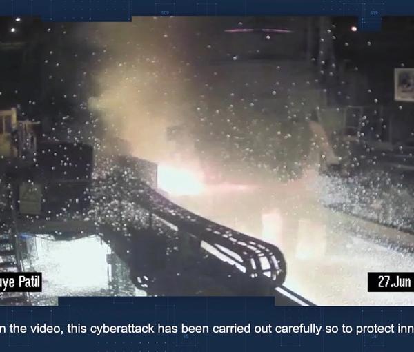 A screengrab from the footage of Khuzestan Steel Company’s CCTV that was released by the Predatory Sparrow hacker group (June 27, 2022)