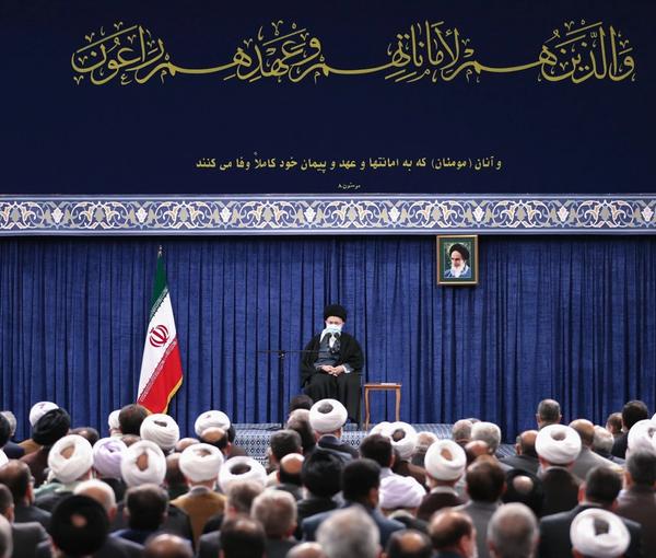 Iran’s ruler Ali Khamenei during a meeting with senior officials of the Islamic Republic on April 4, 2023 