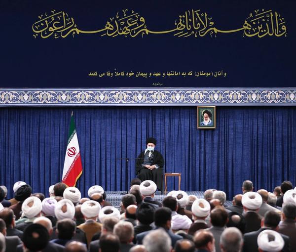 Iran’s ruler Ali Khamenei during a meeting with senior officials of the Islamic Republic on April 4, 2023