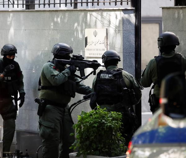 Albanian security forces entering the vacated Iranian embassy after diplomats left the country. September 8, 2022
