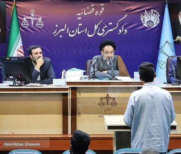 A court session for Ruhollah Ajamian, a basij agent who was killed during Iran protests (April 2023)