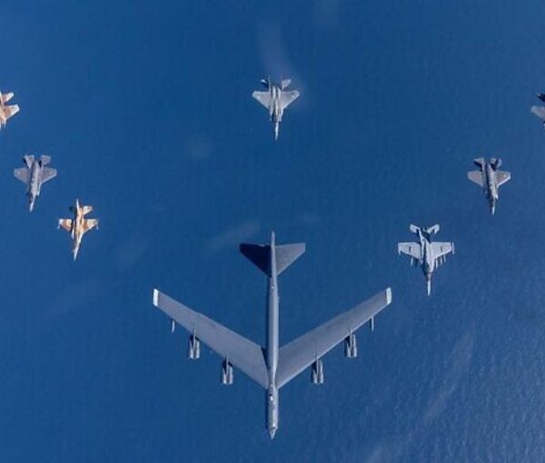 A US B-52 strategic bomber during joint military drills with Israel. January 2023