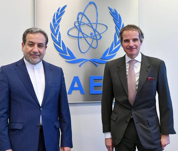 IAEA Director General Rafael Mariano Grossi during a meeting with former Deputy Foreign Minister for Political Affairs of Iran Abbas Araqchi (Araghchi) at the nuclear watchdog’s headquarters in Vienna, Austria, on April 8, 2021  