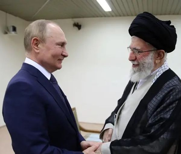 Iran's ruler Ali Khamenei meeting Vladimir Putin in Tehran on July 19, 2022