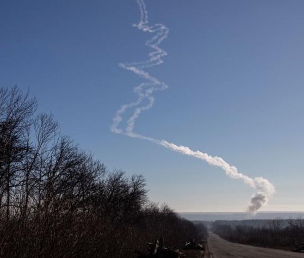 Missiles traces are seen in a sky, as Russia's attack on Ukraine continues, in Donbas region, Ukraine. (January 25, 2023)