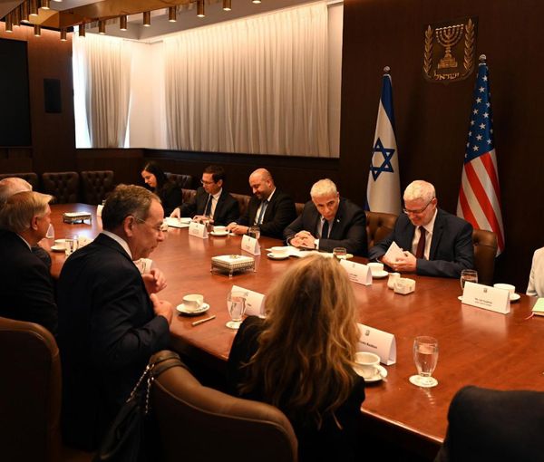 Israeli Prime Minister Yair Lapid during a meeting with a US congressional delegation in Jerusalem on September 5, 2022
