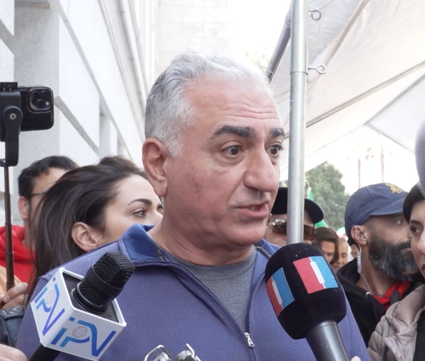 Iran’s exiled Prince Reza Pahlavi on the sidelines of the rally in Los Angeles on February 11, 2023
