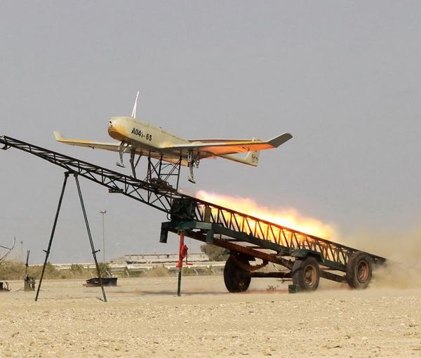 Iran's Mohajer drone during a test. Undated