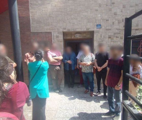 Several of musicians outside the House of Music in Tehran on May 15, 2023