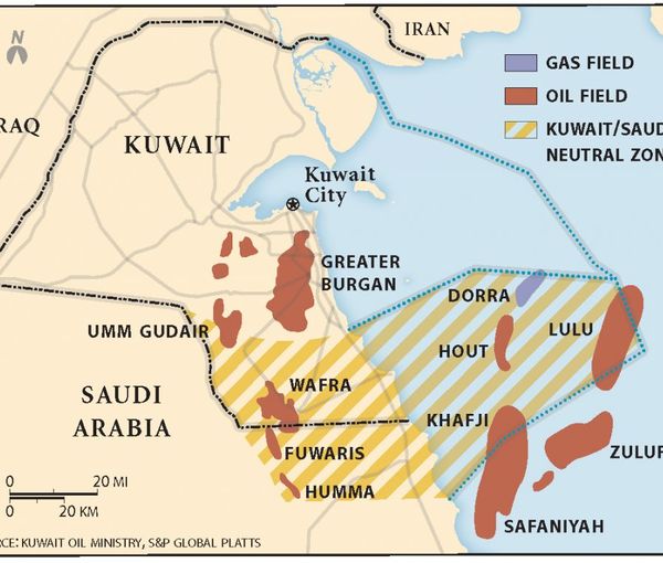 A map from Kuwait's oil ministry showing the Dorra gas field near the tip of the Persian Gulf. (undated)