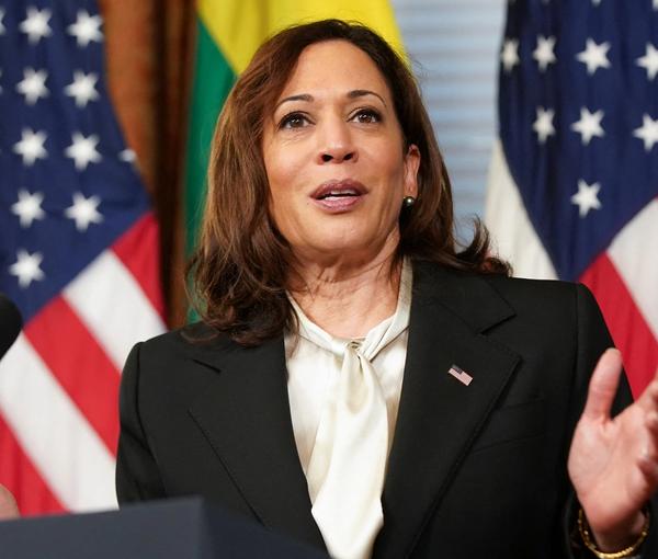 US Vice President Kamala Harris speaks to reporters on December 7, 2022