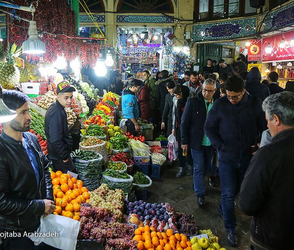 Food market in Tehran Bazaar before the December winter celebration. FILE