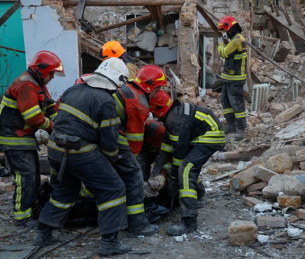 The aftermath of a Russian missile attack on the Ukrainian city of Mykolaiv on November 1, 2022