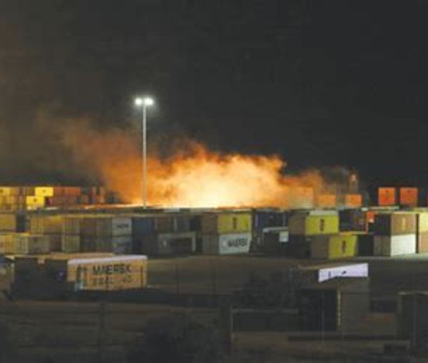 A fire in a container storage area caused by an Israeli air strike on the Syrian port of Latakia (December 7, 2021)