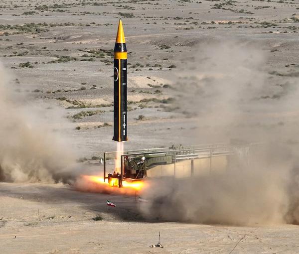 A new surface-to-surface 4th generation Khorramshahr ballistic missile called Khaibar with a range of 2,000 km is launched at an undisclosed location in Iran, in this picture obtained on May 25, 2023.