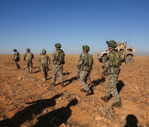 US and Turkish soldiers conduct a combined joint patrol outside Manbij, Syria, on November 1, 2018. 