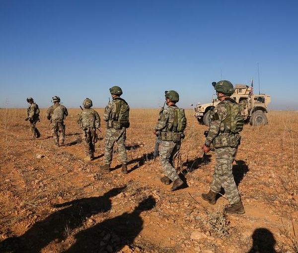 US and Turkish soldiers conduct a combined joint patrol outside Manbij, Syria, on November 1, 2018.