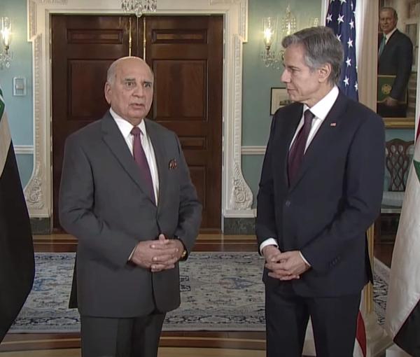 Deputy Prime Minister and Foreign Minister of Iraq, Fuad Hussein with Secretary of State Antony Blinken in Washington on February 9, 2023