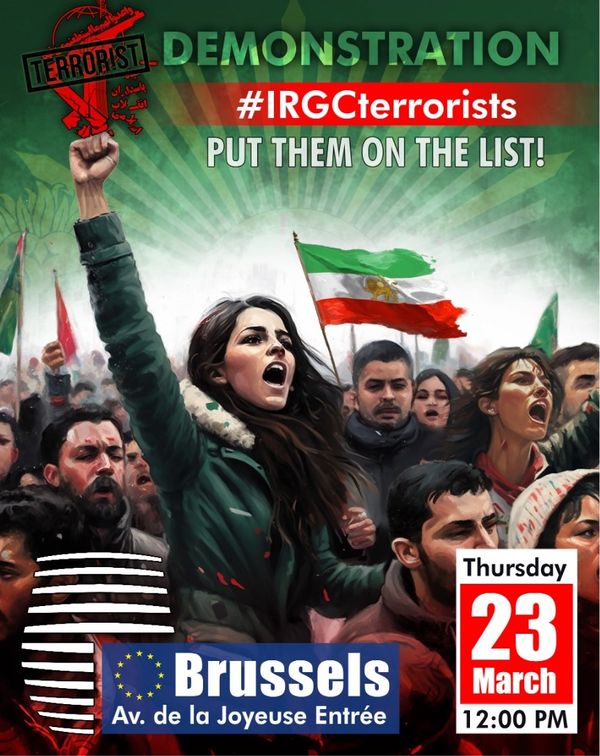 The poster for the gathering of Iranians in Brussels 