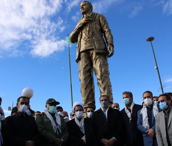 Soleimani's statue erected in Shahre-Korde in Iran that was torched hours later. January 5, 2022