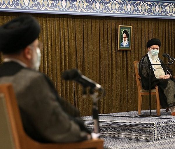Iran's Supreme Leader Ali Khamenei speaking as President Ebrahim Raisi looks on. August 2021
