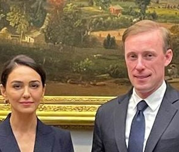US national security adviser with Iranian activist Nazanin Boniadi on Oct. 14, 2022