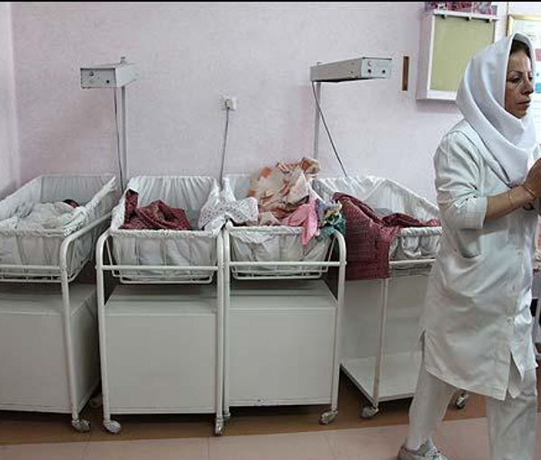 A maternity ward in a Tehran hospital. Undated