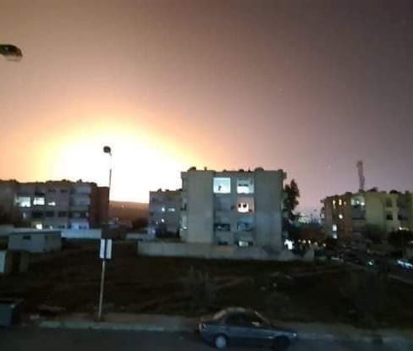 Explosion during an Israeli air strike in Syria in February 2021