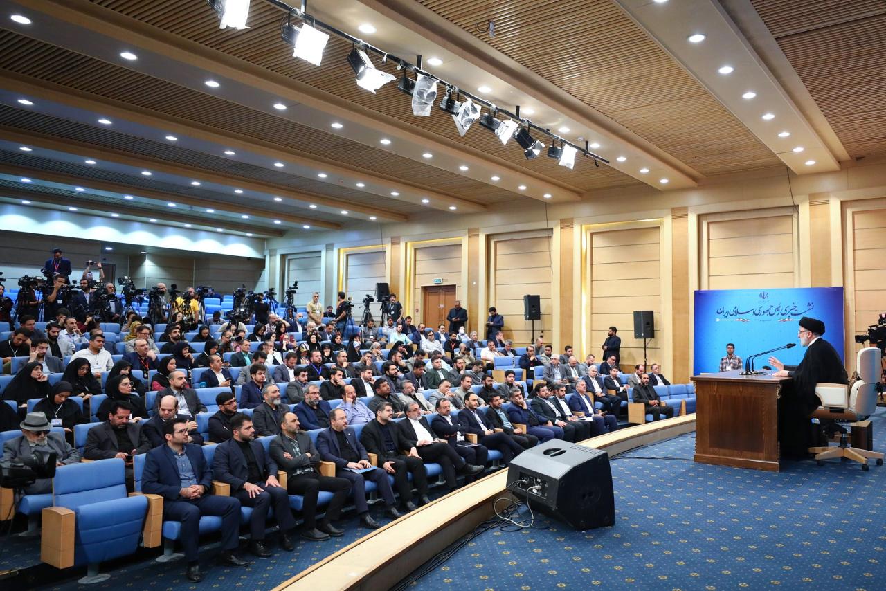 Iranian President Ebrahim Raisi during a press conference in Tehran on August 29, 2023
